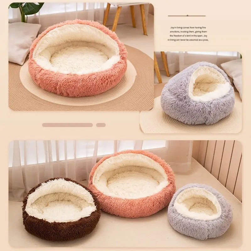 2-in-1 Plush Round Pet Bed 50 cm (19.7 in) with Removable Cover - Cozy Cat & Small Dog Sleeping Nest