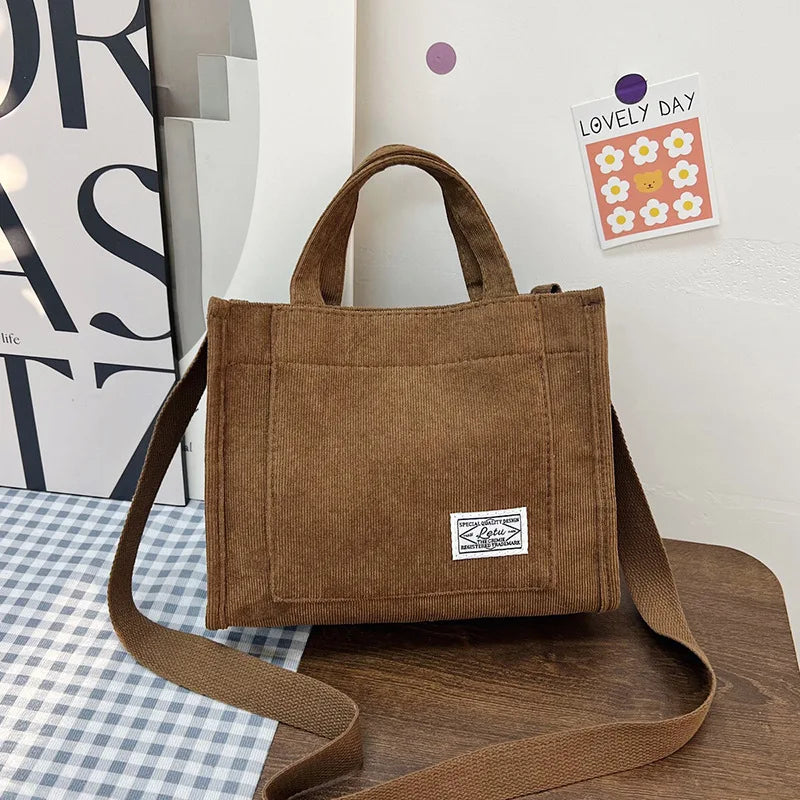 Corduroy Square Crossbody Tote Bag, Women's Shoulder & Travel Organizer
