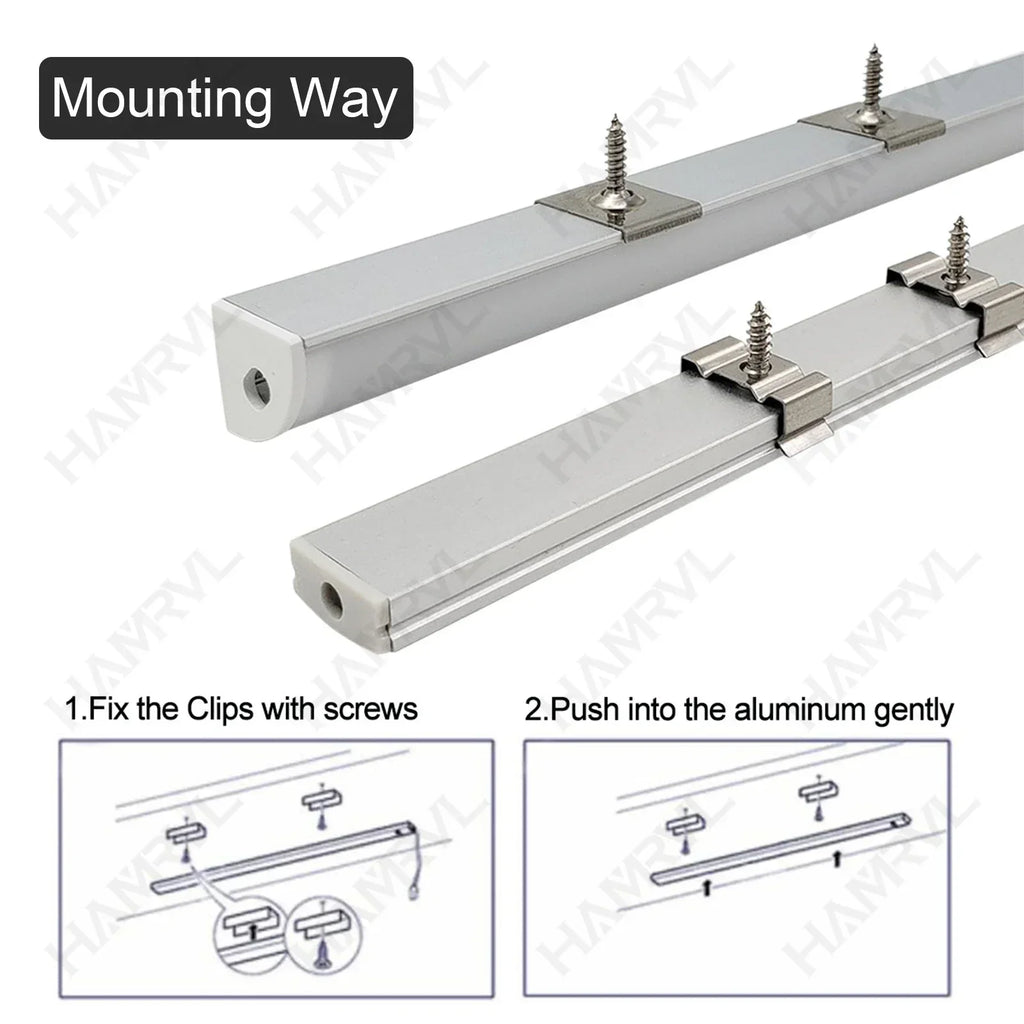 LED Aluminum Channel Profile 1m / 0.5m with Diffuser — Black/White/Clear Covers for 5050 & 5630 LED Strips, DC 12V, Warm/Natural/Cool White