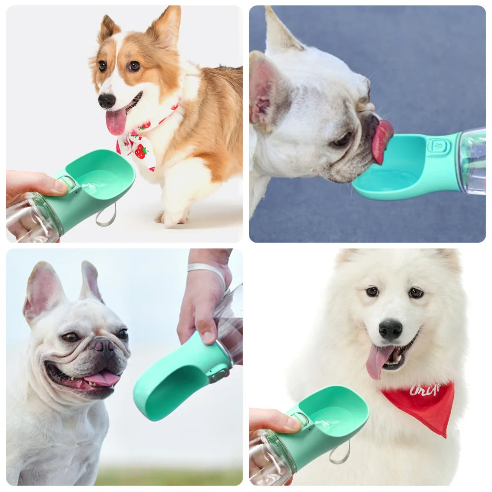 Portable Leakproof Dog & Cat Water Bottle – 300/350/550ml (10oz/12oz/18.6oz) Travel Dispenser with Built-In Bowl