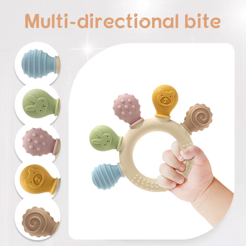 Multicolor Silicone Baby Ring Teether – Calming Chew Beads Sensory Gum Relief for 0–24 Months