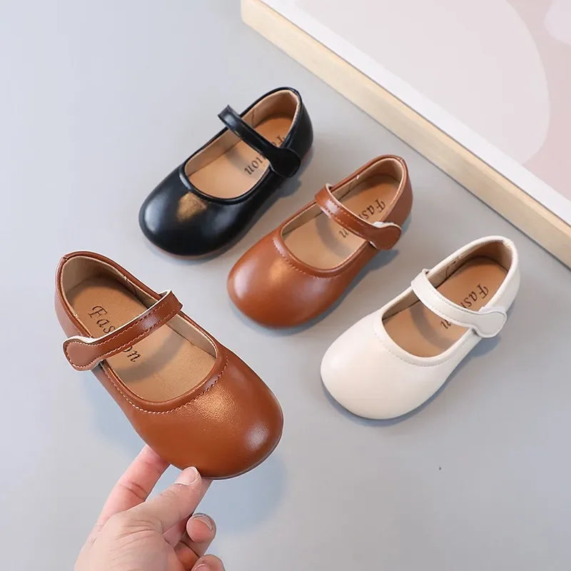Girls Black PU Leather Mary Jane Flats — Anti-Skid School & Party Shoes (Ages 3-6)