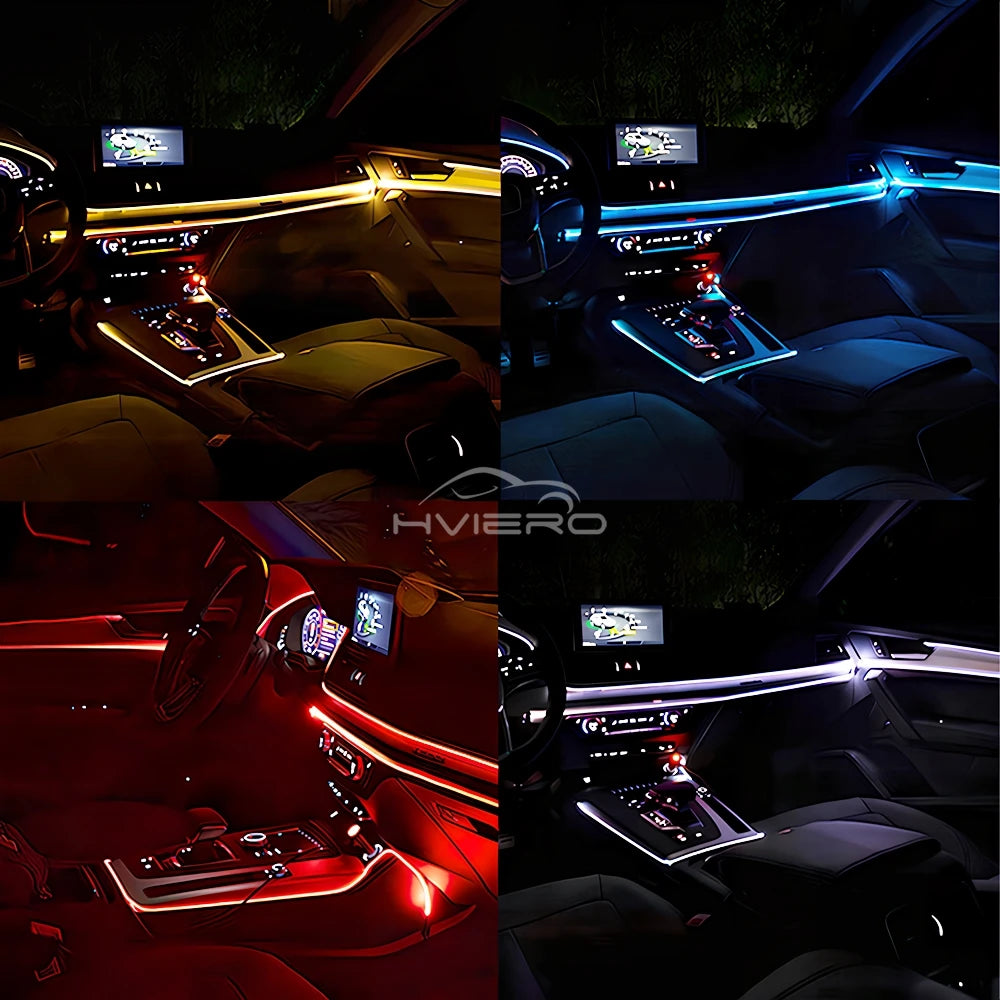 Car Interior LED Strip Light 1/2/3/5M – Flexible Neon Rope USB & 12V Ambient Door Dashboard Lighting