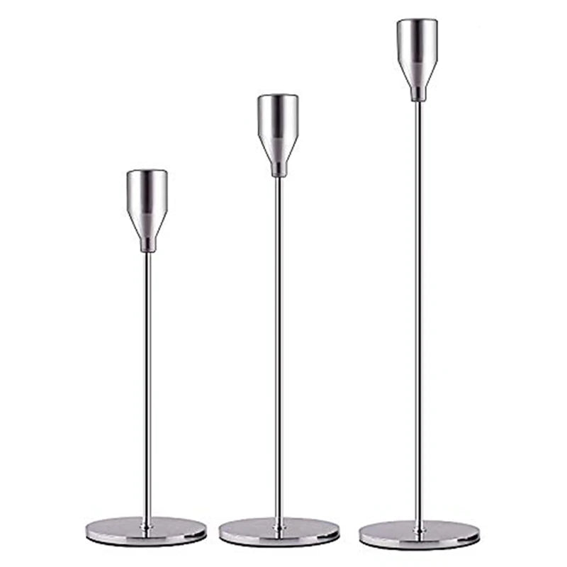 3-Piece Metal Candle Holder Set – European Modern Tabletop Candlesticks for Wedding, Party & Home Decor (24/29/34 cm | 9.4/11.4/13.4 in)
