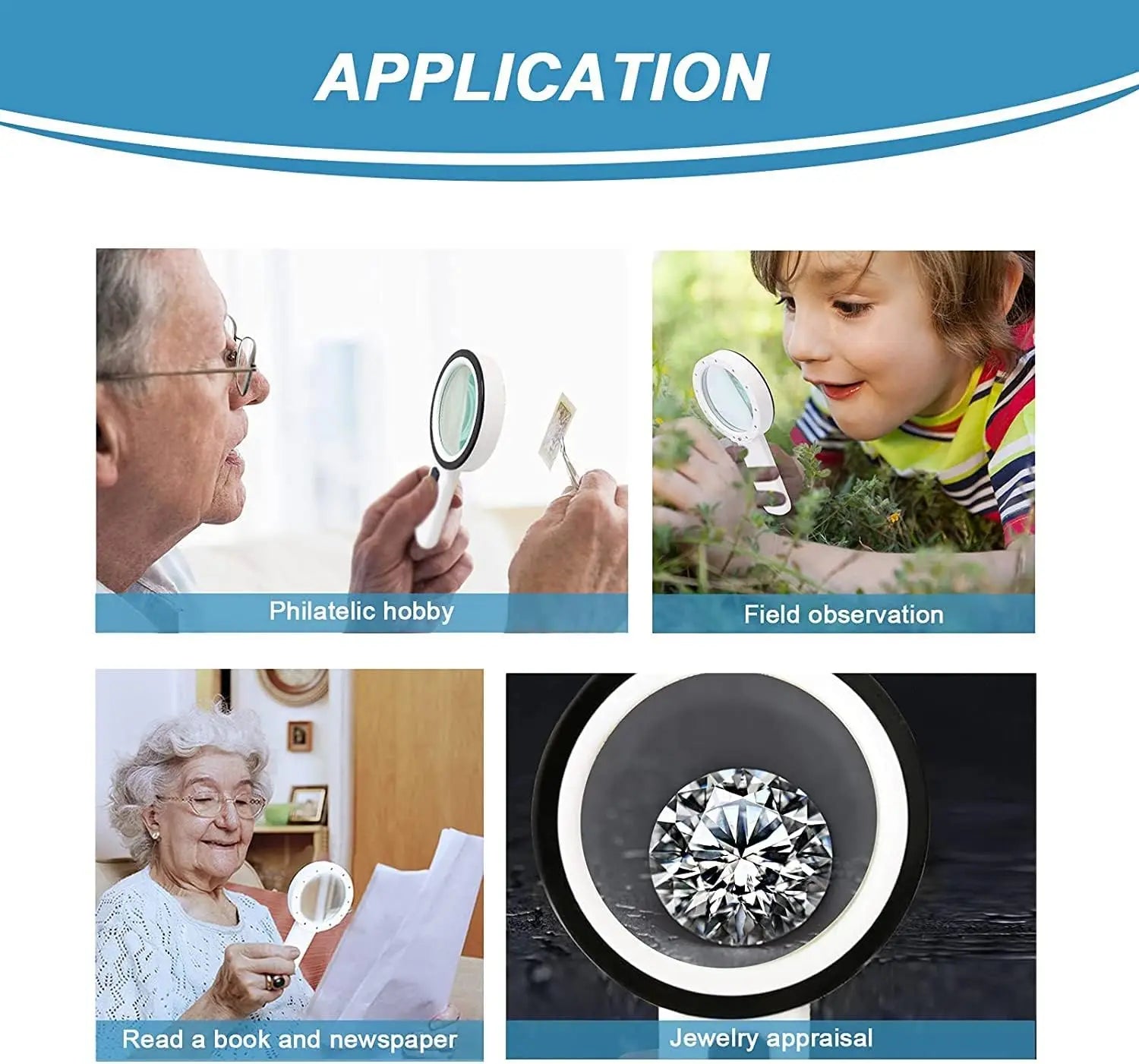 30X Handheld Magnifying Glass with 12 LEDs, Double Glass Lens Illuminated Magnifier for Reading, Jewelry & Watch Repair