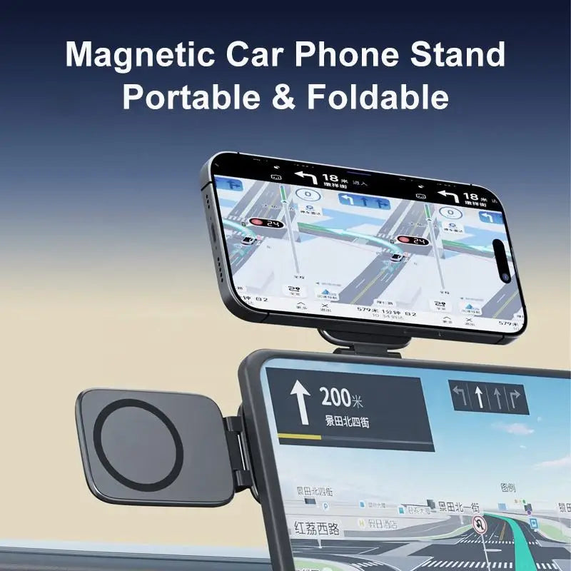 Foldable Magnetic Phone Stand with Strong Adhesive Mount for Car Dashboard and Desk, Compatible with Magnetic Cases