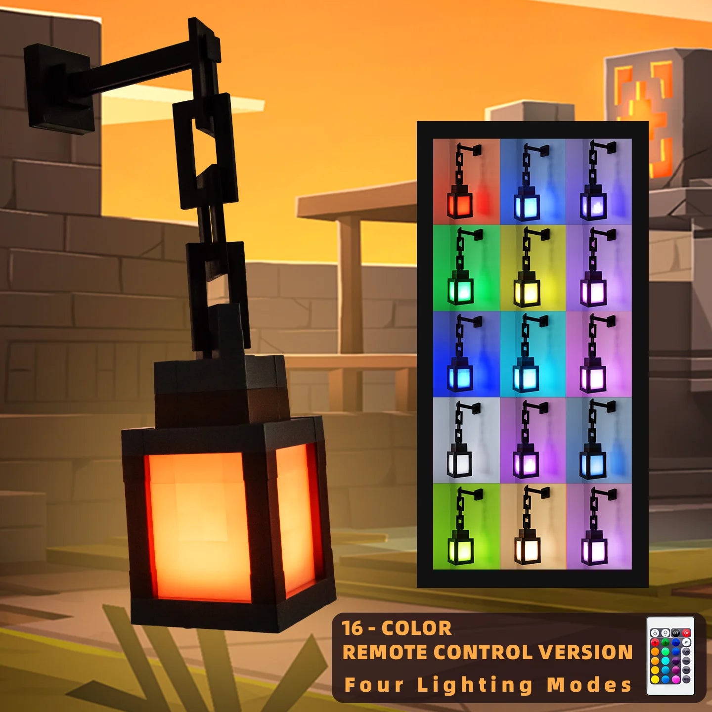 Pixel LED Night Light Portable Lantern – 16-Color Rechargeable Tabletop Lamp with Remote