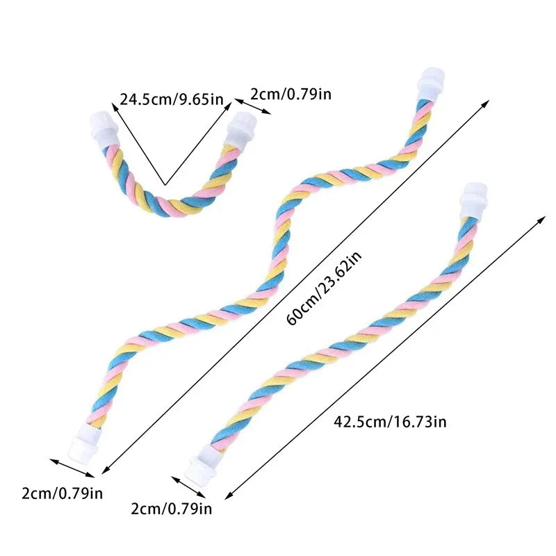 Parrot Cotton Rope Perch Toy – Colorful Chew & Climbing Swing for Birds, Cage Accessory (S/M/L)