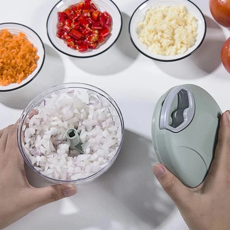 Manual Rope Food Chopper — 500ml & 900ml (17 fl oz / 30 fl oz) Stainless Steel Blade Garlic, Onion & Vegetable Slicer