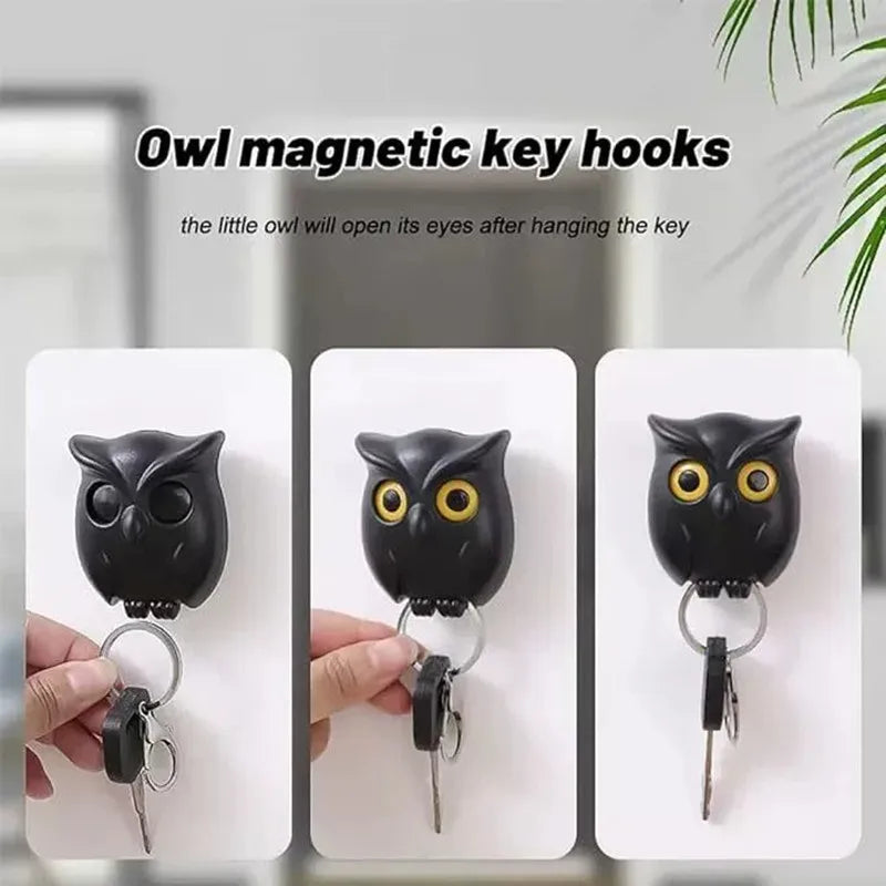 Cartoon Owl Magnetic Keychain and No-Punch Wall Hook - Blinking LED Key Storage for Kitchen & Home
