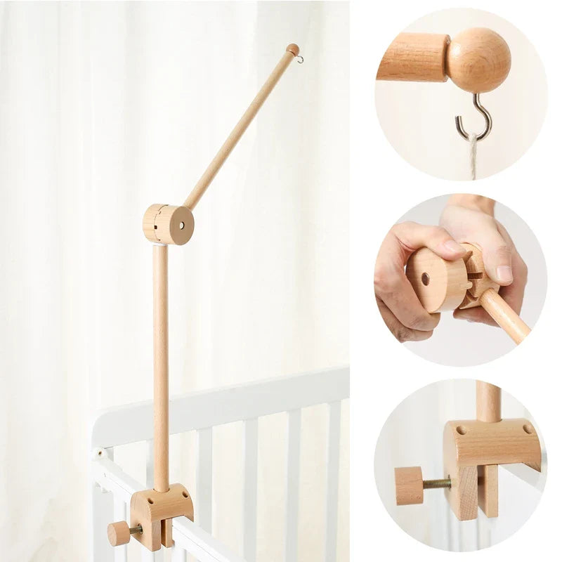 Wooden Crochet Crib Mobile with Felt Rattles – Hanging Bed Bell Toy for Newborns & Infants 0-12 Months