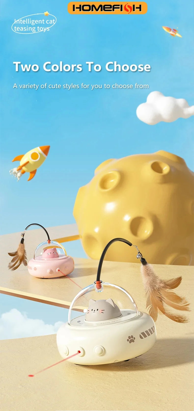 Electric UFO Cat Teaser Wand with Replaceable Feather & Bell – Interactive Training & Laser Toy for Cats
