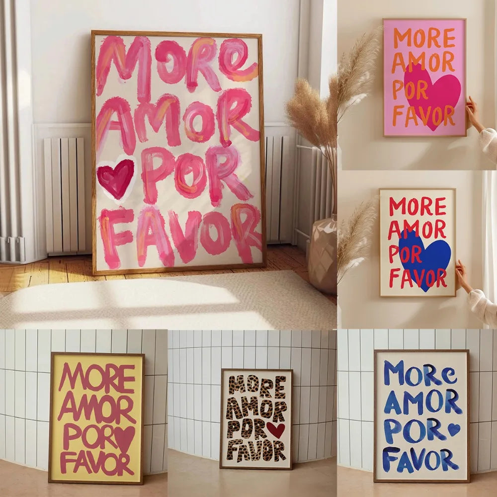 1pc Frameless Love Quote Canvas Wall Art - Pink & Blue Abstract Modern Home Decor