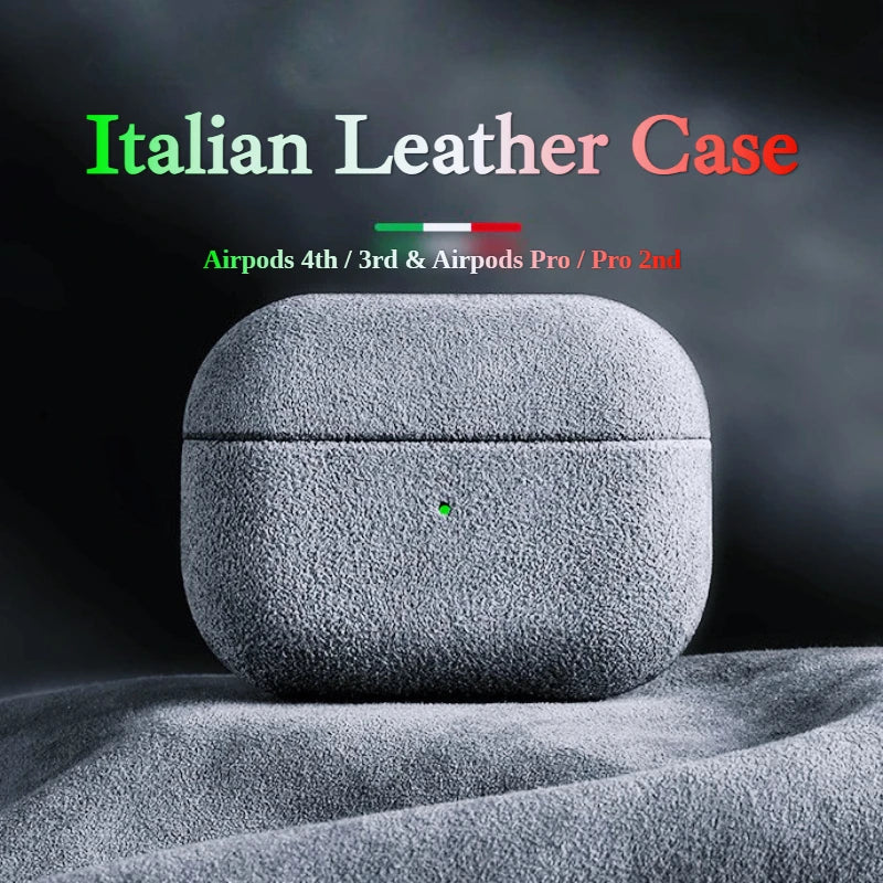 Italian Suede Leather Case for Wireless Earbud Charging Case – Luxury Suede Protective Cover with Wireless Charging Support