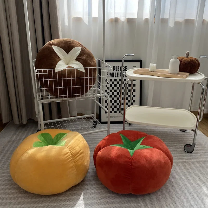 Thick Round Memory Seat Cushion - Tomato Persimmon Mushroom Shaped Decorative Pillow for Window Seat & Bedroom