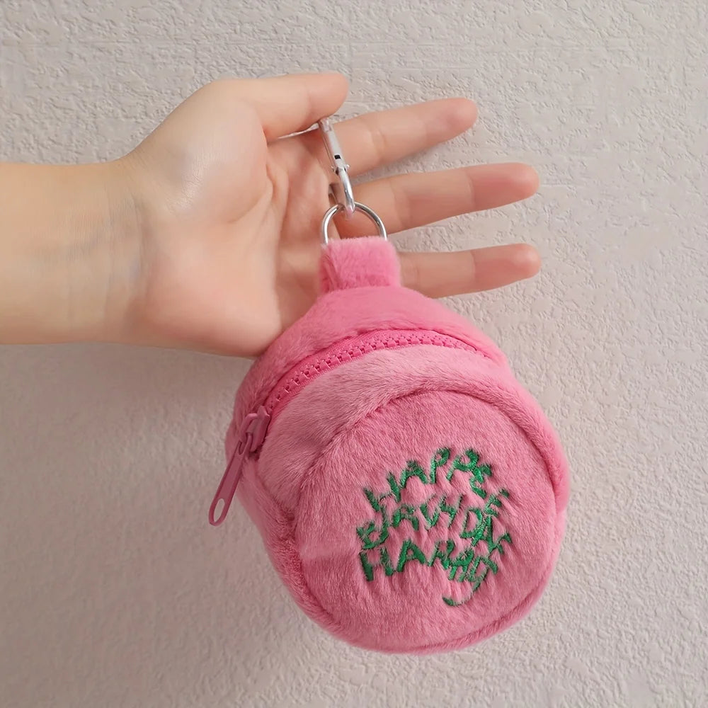 Plush Polyester Travel Bag Charm Keychain — Soft Luggage & Backpack Accessory