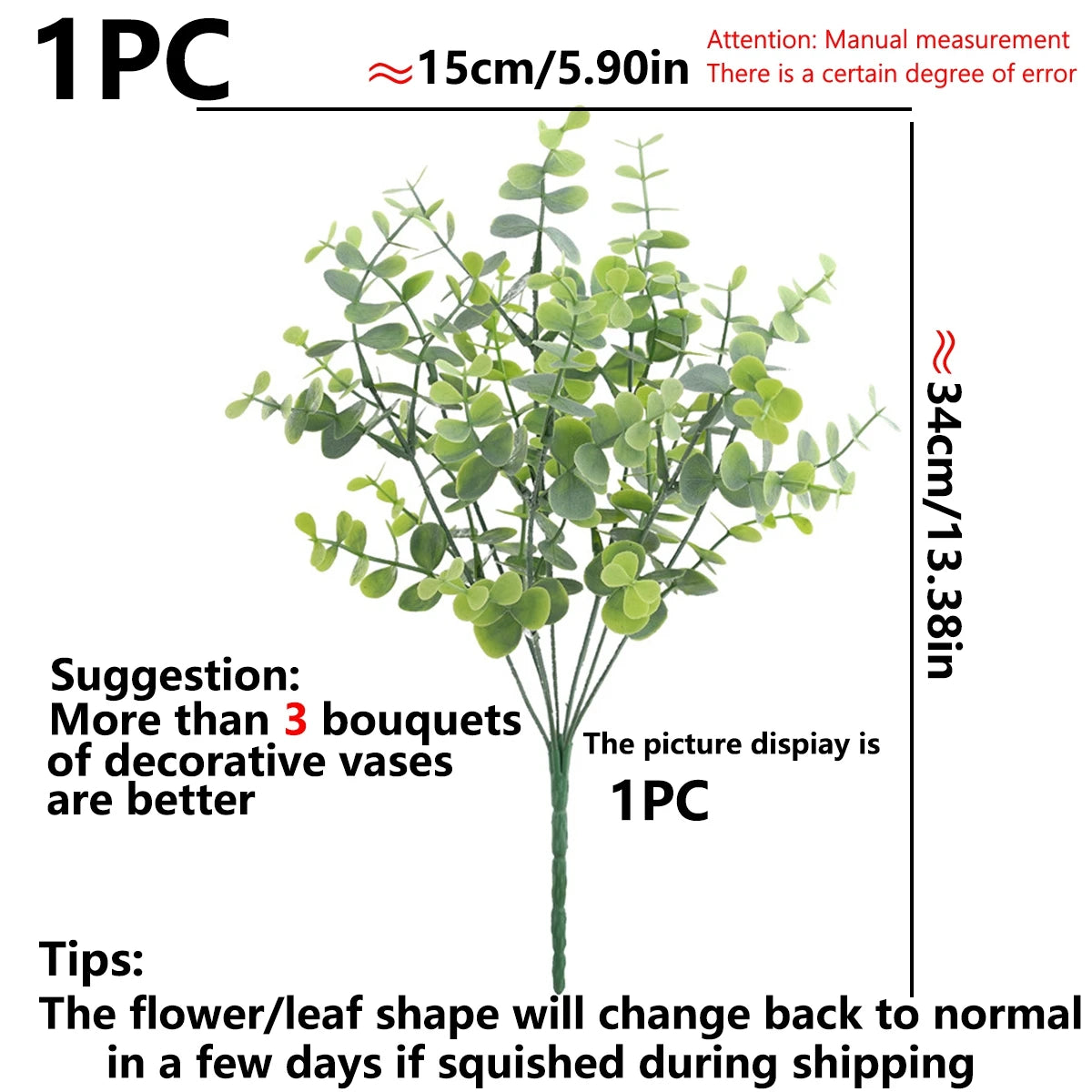 Artificial Rose & Eucalyptus Stem – 13.4 in (34 cm) Faux Flower Branch for Home, Wedding, Bridal & Party Decor