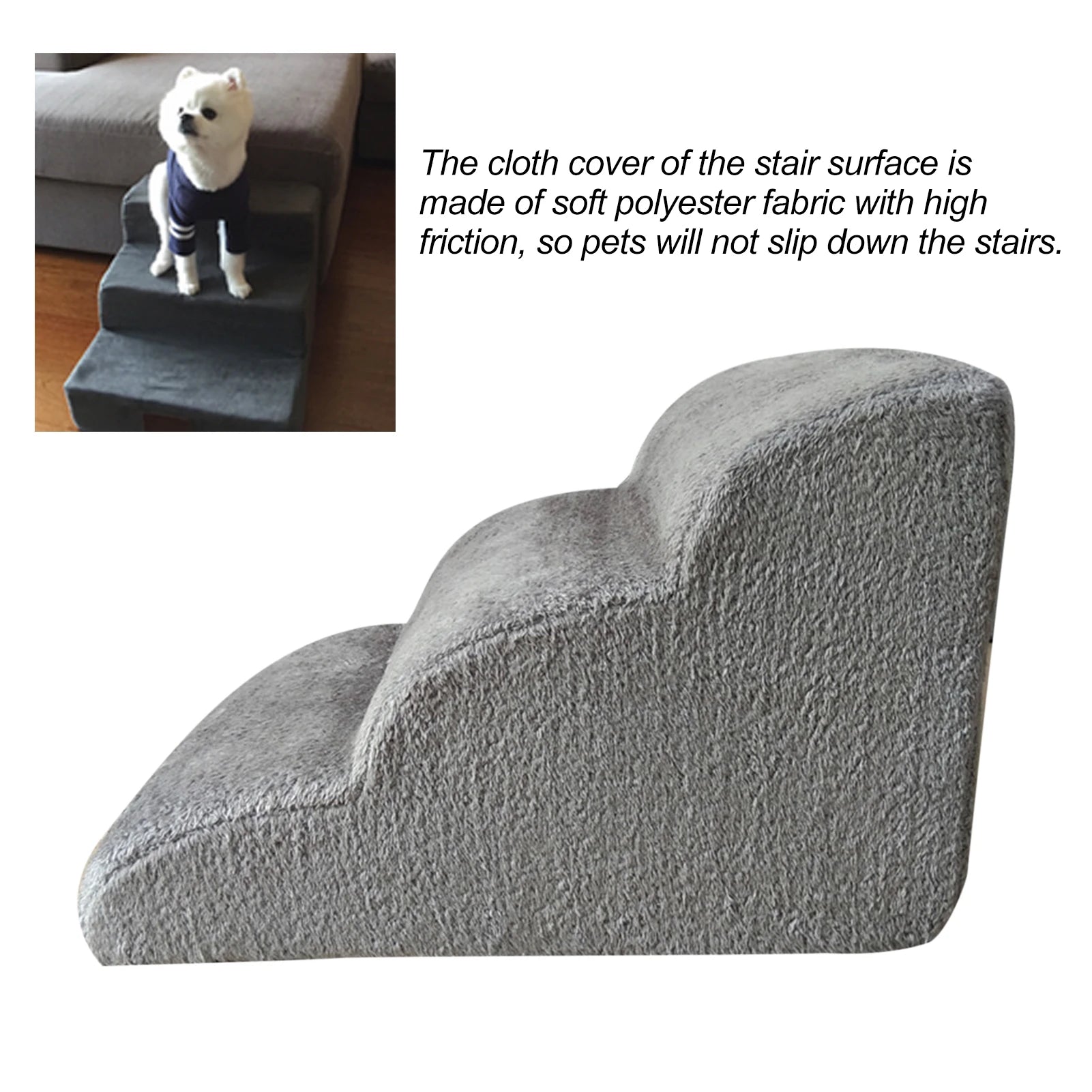Non-Slip 3-Step Pet Stairs for Dogs & Cats — Removable Washable Cover, Foam Ramp for Bed & Sofa, 23.6 x 16.5 x 15.4 in (60 x 42 x 39 cm)