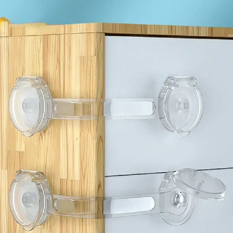 Baby Cabinet Safety Locks 3/5/7-Pack – Adhesive No-Drill Transparent Childproof Drawer & Refrigerator Lock