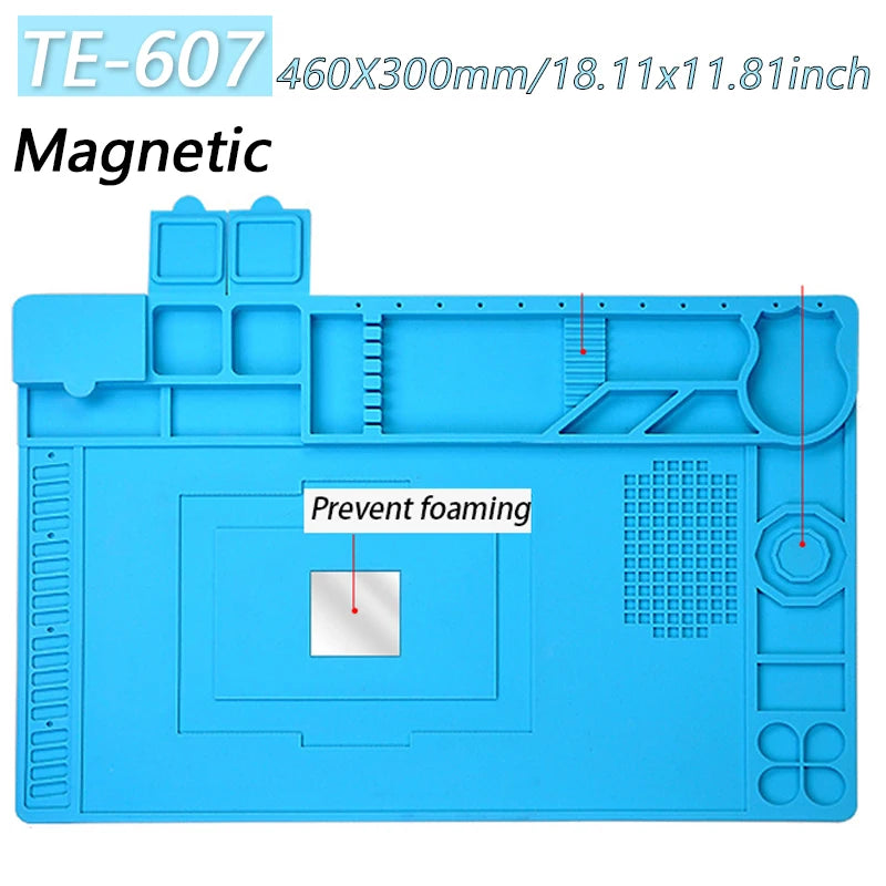 Magnetic Silicone Soldering Mat – Heat Resistant 932°F (500°C) Anti-Static Work Mat for Phone Laptop Watch Repair