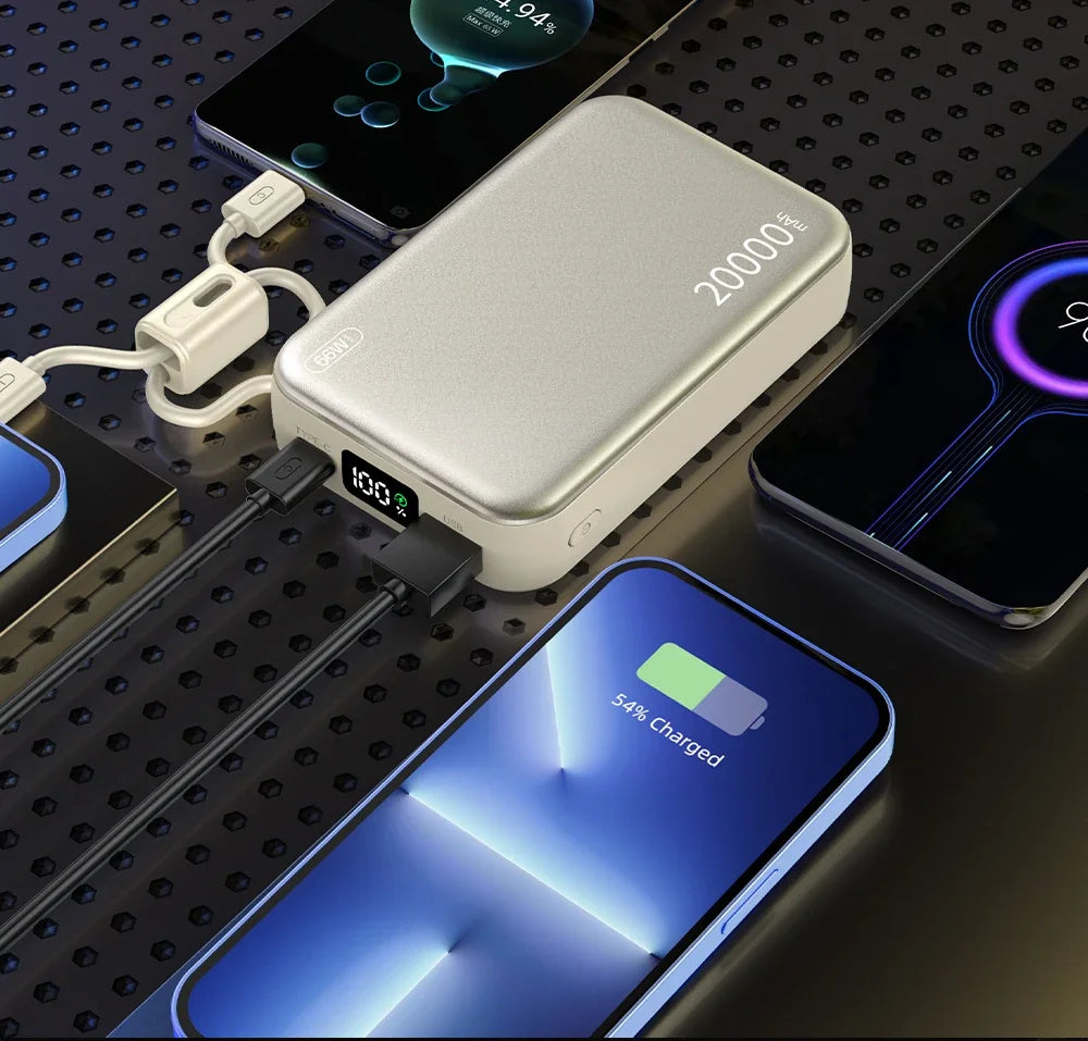 20000mAh 66W Fast Charge Power Bank with Built-In Cable & Digital Display, CCC Certified USB-C Portable Charger