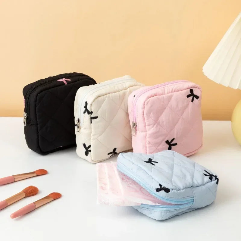 Large Capacity Period Pouch - Cute Cartoon Bow Sanitary Napkin & Tampon Organizer Bag