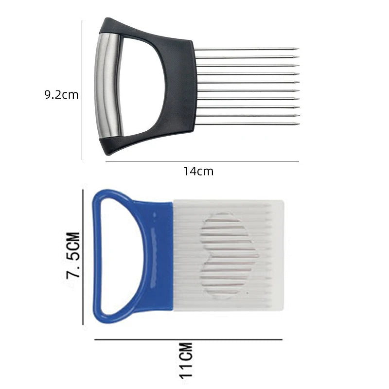 Colorful Onion Slicer with Stainless Steel Holder – Hands-Free Vegetable & Potato Chopper