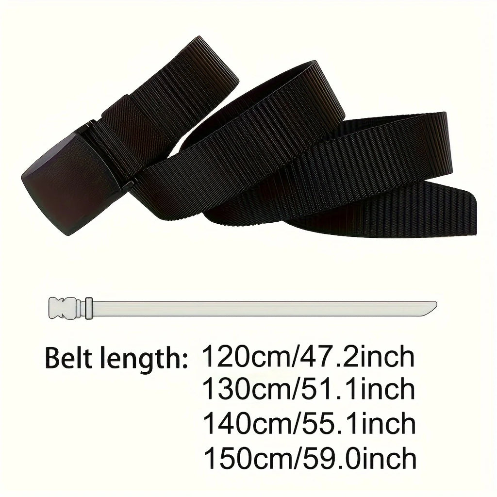 Adjustable Canvas Tactical Belt with Automatic Buckle – Non-Metal Outdoor Casual Belt (120–150 cm | 47–59 in)