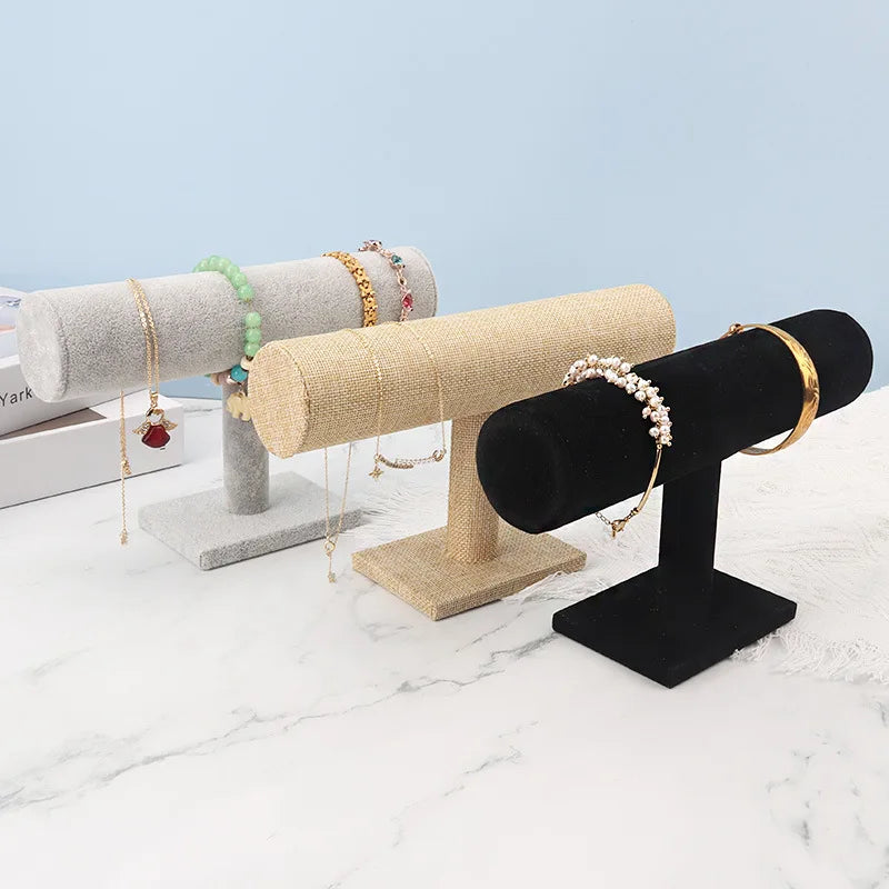 Velvet T-Bar Jewelry Display Stand - Bracelet, Watch & Necklace Organizer (24 x 7 x 14 cm / 9.45 x 2.76 x 5.51 in)