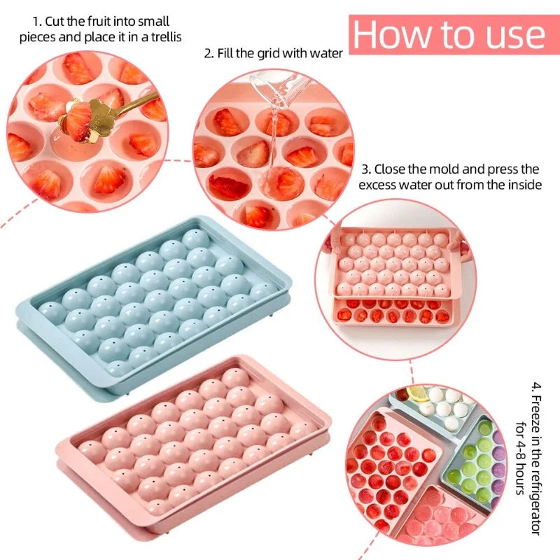 33-Cavity Round Ice Ball Tray – PP Plastic Whiskey & Cocktail Sphere Mold, Popsicle & Lollipop Maker