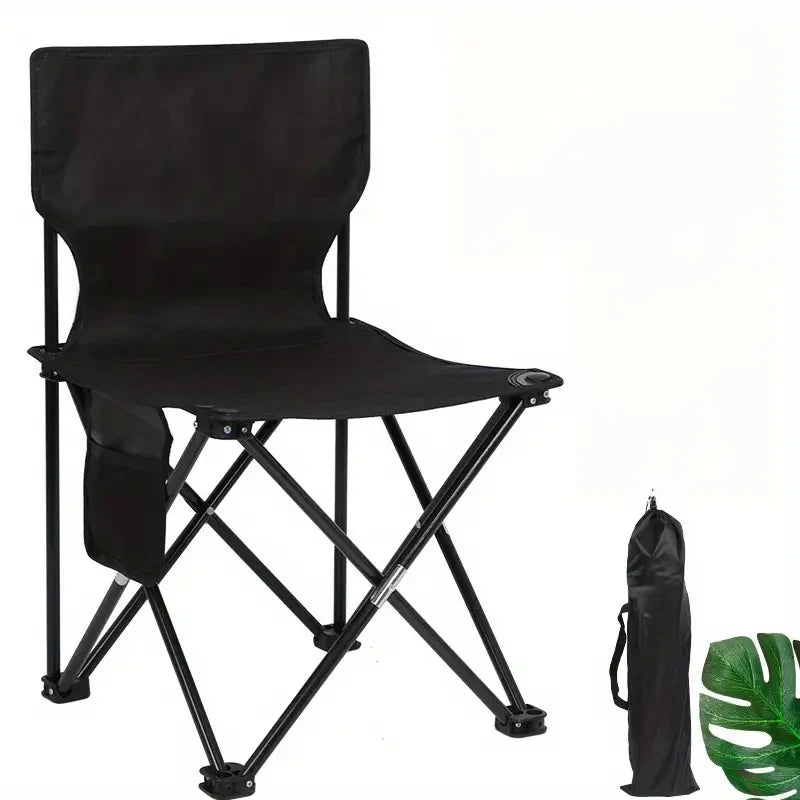 Foldable Outdoor Camping Chair with Side Pocket - Portable Oxford Cloth Beach & Fishing Chair