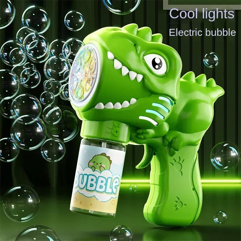 6-Hole Dinosaur Bubble Machine Electric Bubble Gun with Lights – Fully Automatic Bubble Blower for Kids, Outdoor Play