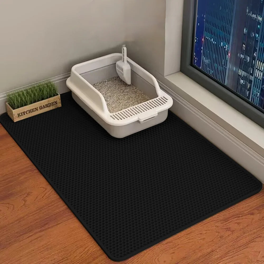 60 x 90 cm (24 x 35 in) Waterproof Double-Layer Cat Litter Mat – Non-Slip Washable EVA Pet Litter Tray Pad