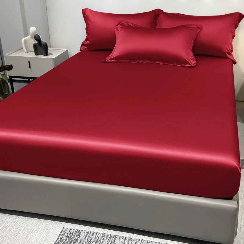 Satin Ice Silk Solid Fitted Sheet — 1-Piece Bed Sheet (Pillowcase Not Included)