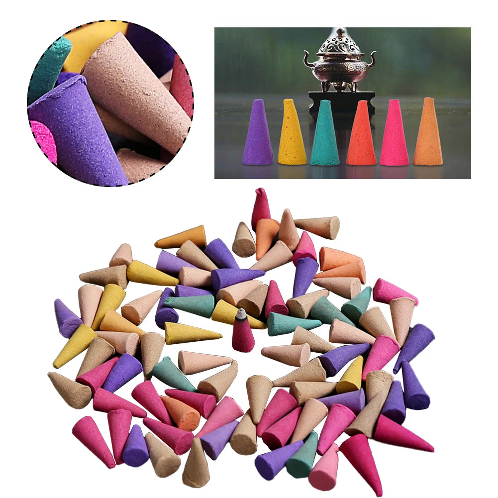 60-Pack Natural Backflow Incense Cones — Aromatherapy Scented Cones for Odor Removal, Anxiety Relief, Meditation & Relaxation
