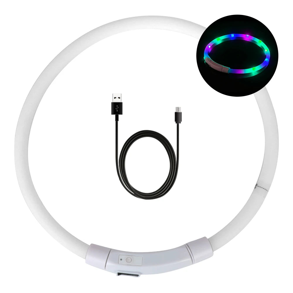Rechargeable USB LED Dog Collar - Waterproof Luminous Silicone Night Safety Collar, Adjustable Trim-to-Fit