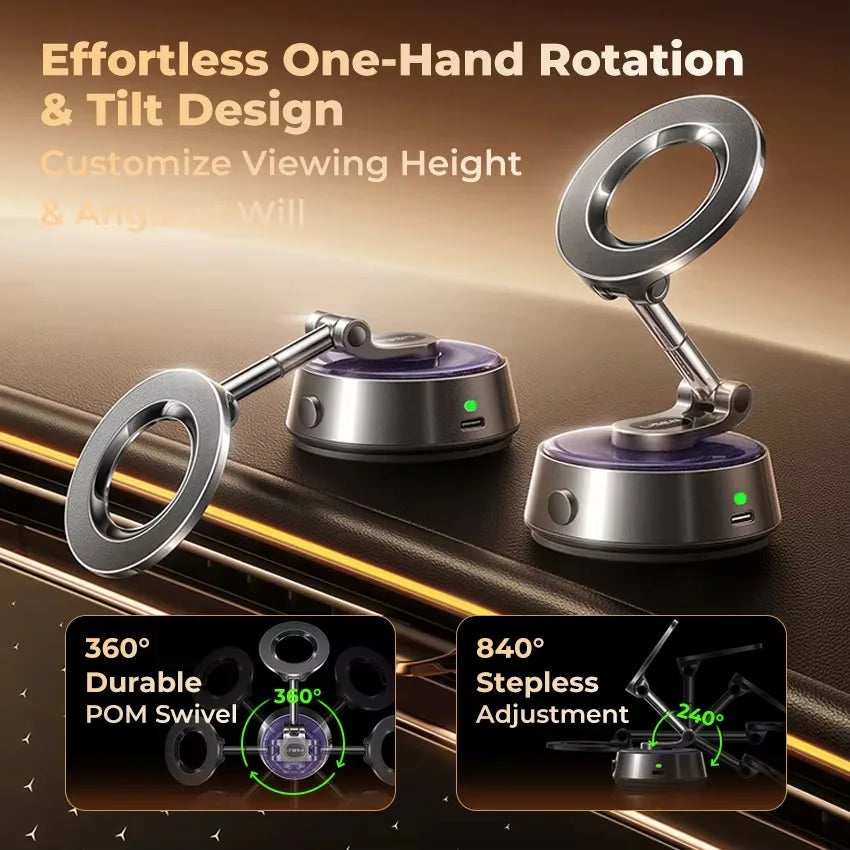 Electric Vacuum Magnetic Car Phone Mount – 360° Rotation, 4-Axis Adjustable Dashboard & Windshield Phone Holder
