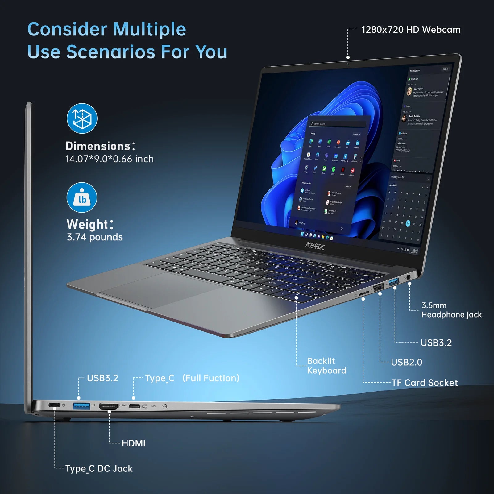 16.1-inch (41 cm) Full HD 1920x1080 Gaming Laptop — 8-Core Mobile CPU, 16GB DDR4 RAM, 512GB NVMe SSD, Backlit Keyboard, Wi‑Fi 6