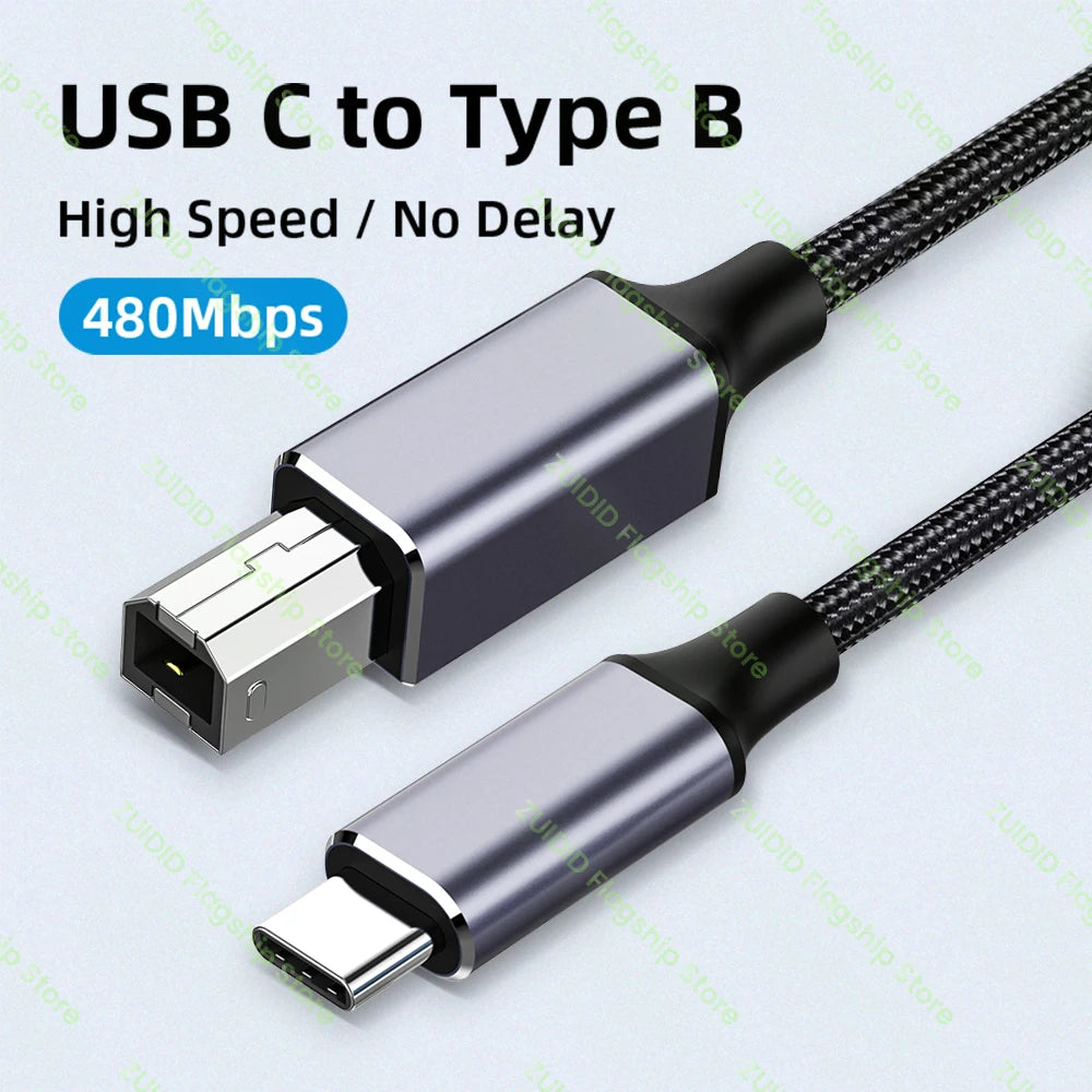 USB Type-C to USB-B 2.0 Printer & Scanner Cable for Laptops and Devices
