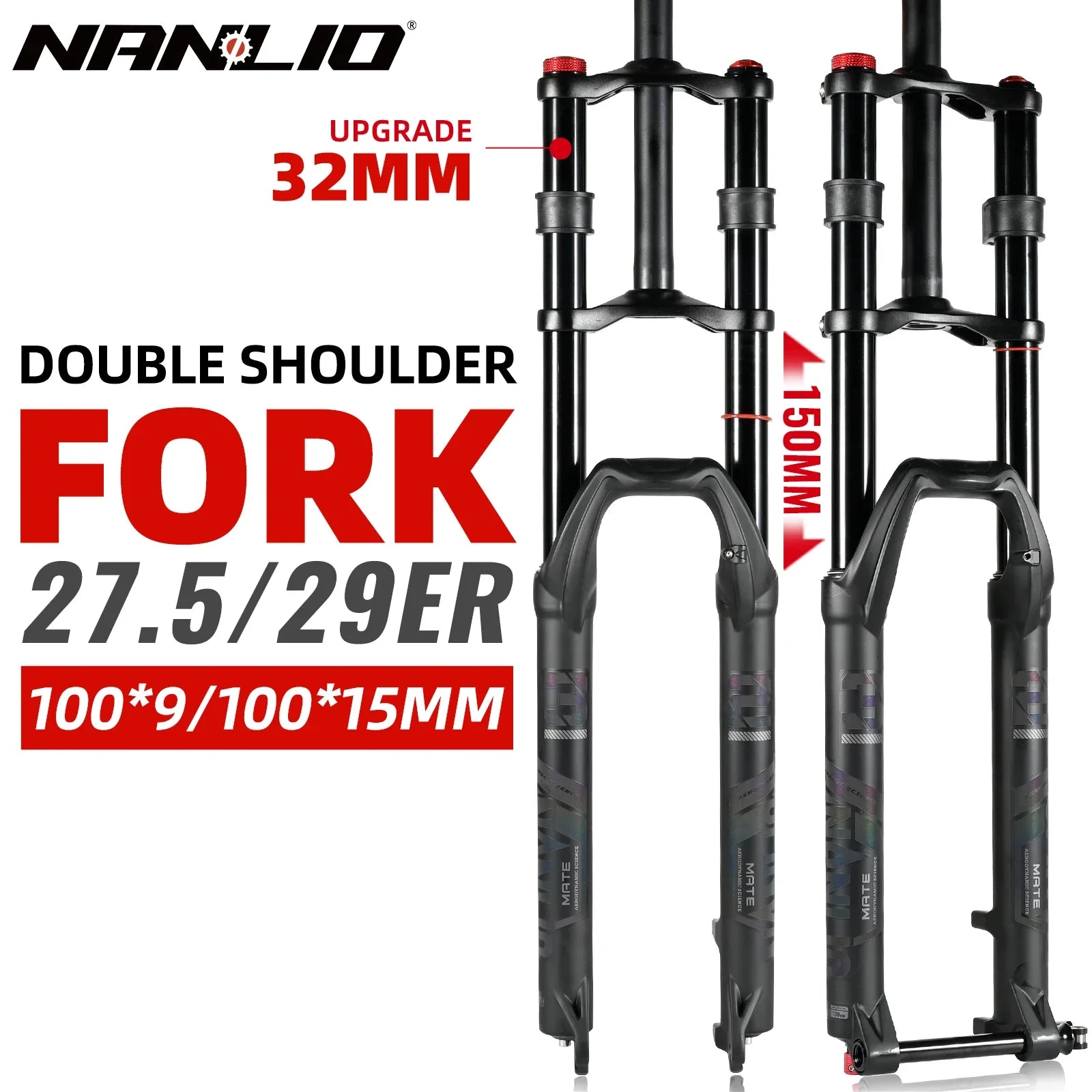 Double Crown Air Suspension Fork 150mm (5.9in) Travel for 27.5/29-inch MTB & E-Bike — Double-Shoulder, Air and Oil Damping