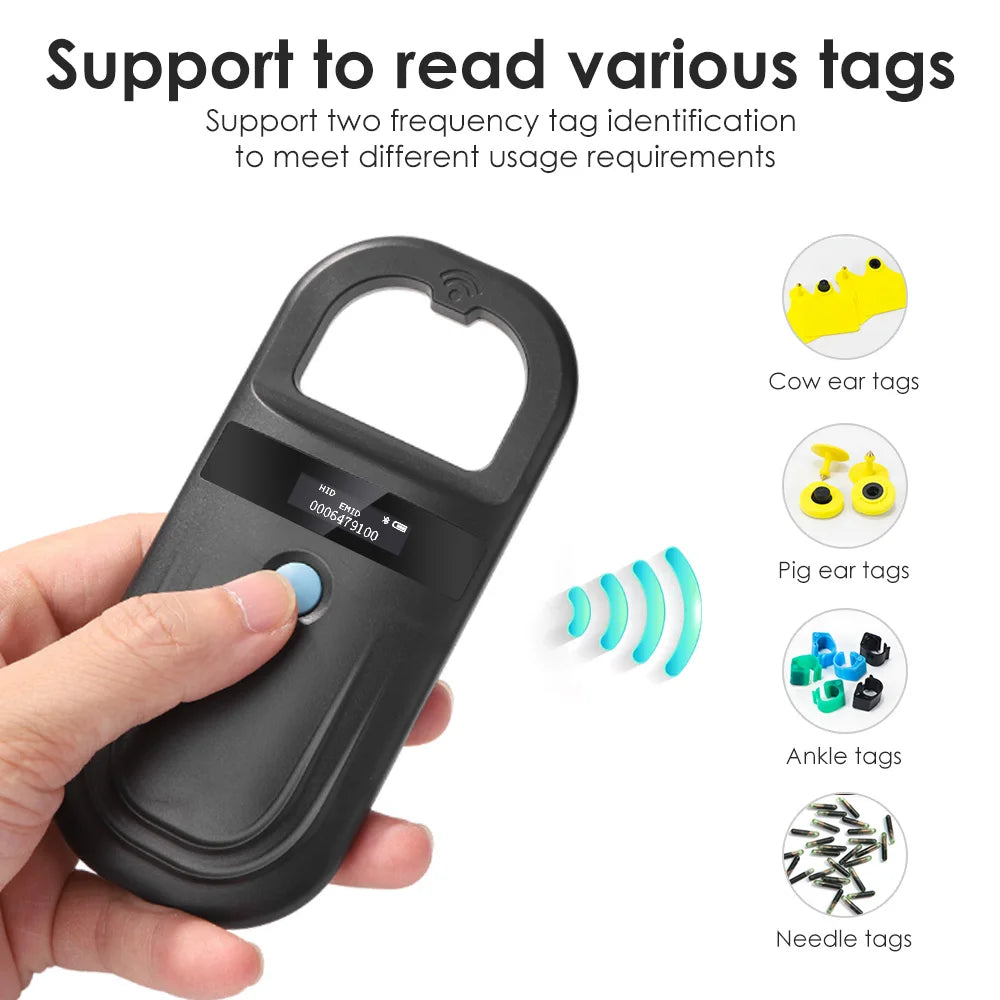 Portable Animal RFID Microchip Scanner 134.2 kHz & 125 kHz USB Bluetooth FDX-B EMID Pet Cat Dog Tag Reader