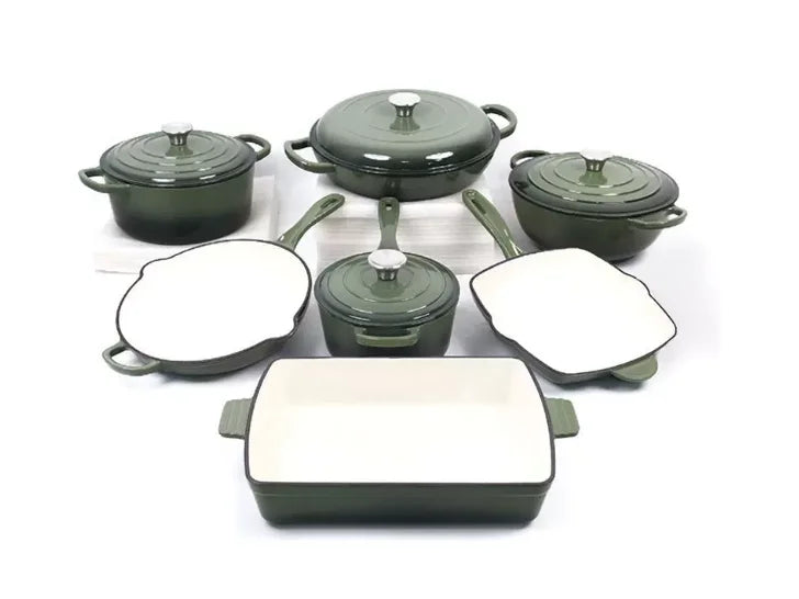 11-Piece Enamel Cast Iron Cookware Set – Induction & Oven Safe Pots, Skillet & Baking Pan (19cm, 24/26/30cm, 24cm, 26cm, 33×23cm)
