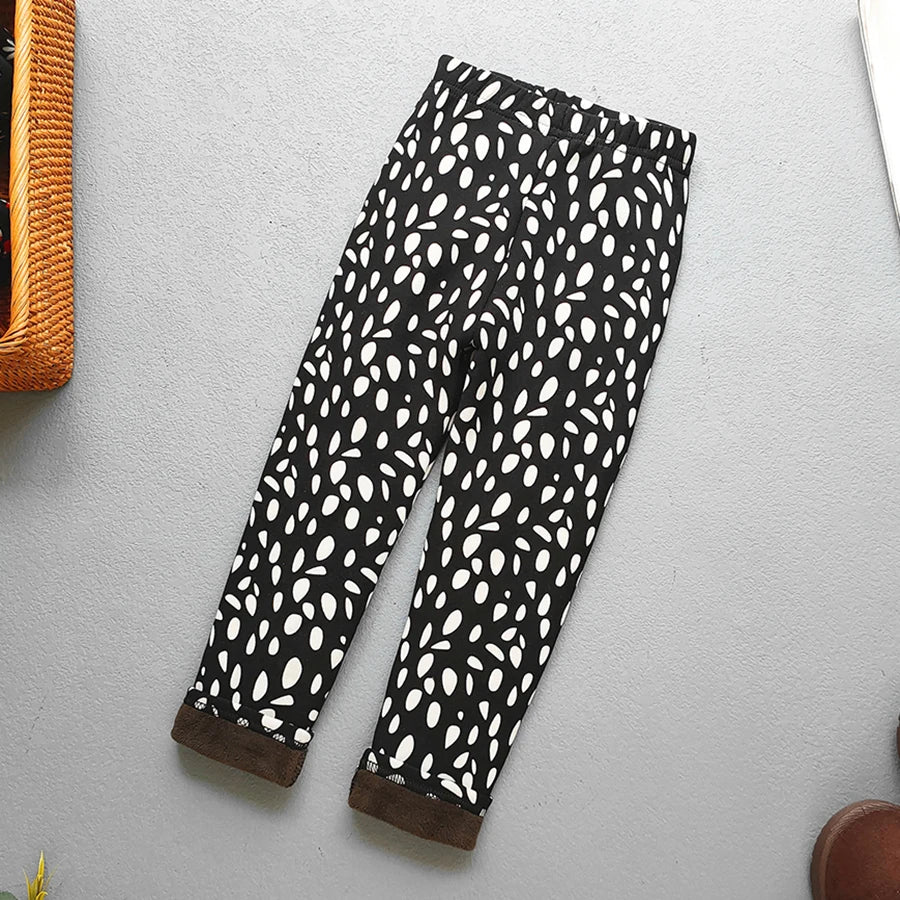 Girls Floral Fleece-Lined Leggings - Thick Warm Winter Pants for Toddlers and Kids (2-11 Years)