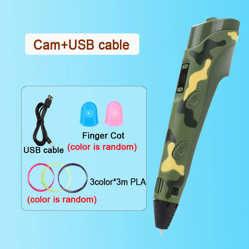 3D Printing Pen with LED Display – PLA 1.75mm Compatible, Adjustable Temp & Speed, USB 5V/2A Kids DIY Art Tool