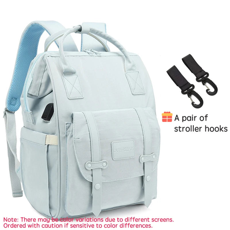 Waterproof Diaper Backpack with 2 Stroller Hooks — Maternity Mommy Nappy Bag for Travel & Outdoor