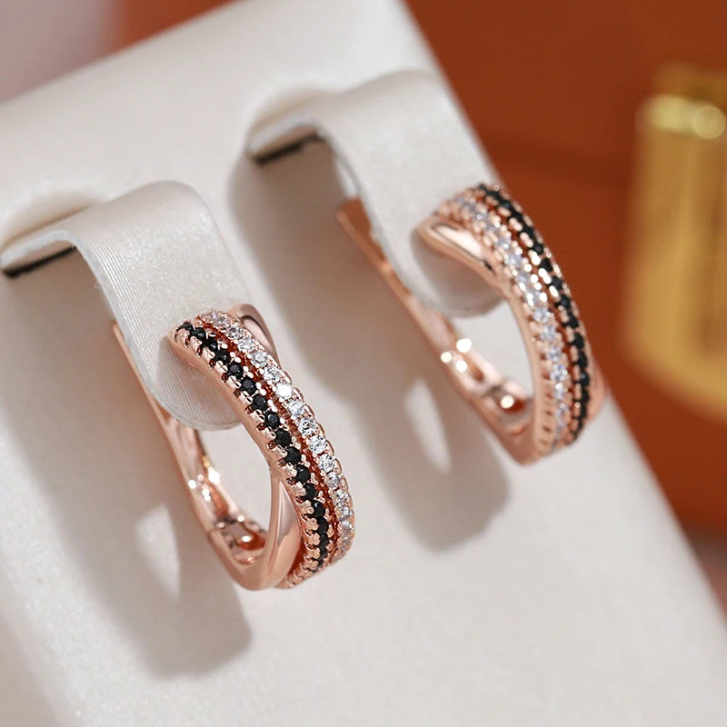 585 Rose Gold Zircon Drop Earrings for Women - Geometric Bling Party & Wedding Jewelry