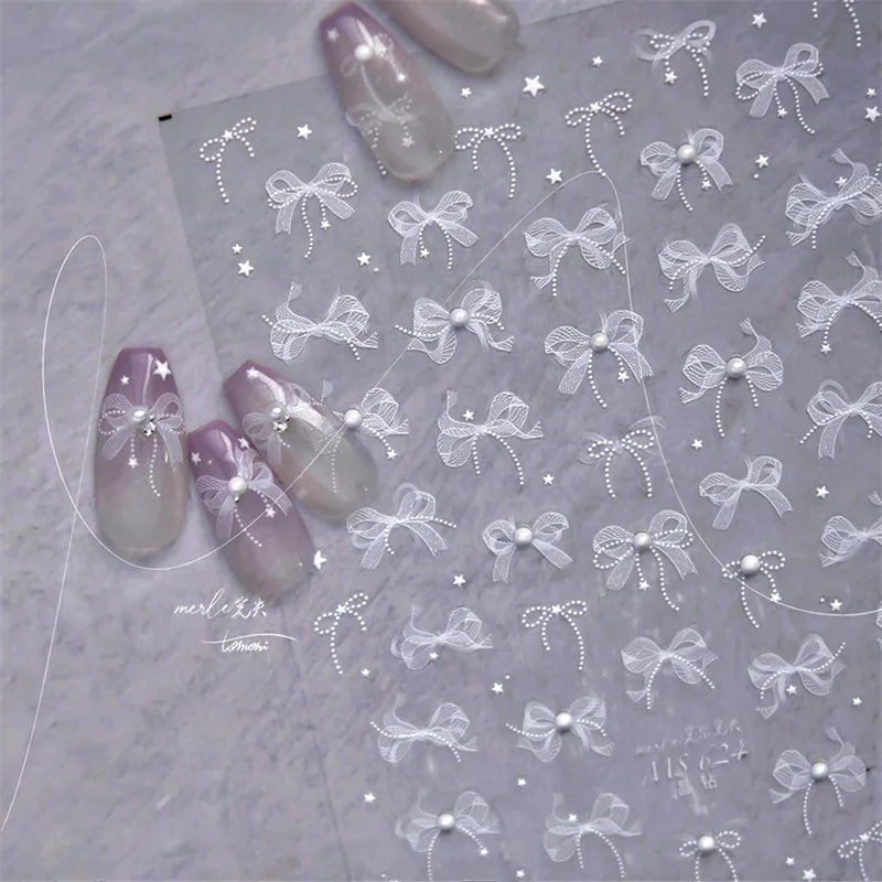 5D Lace Bow Nail Stickers with Crystal Rhinestones view 6