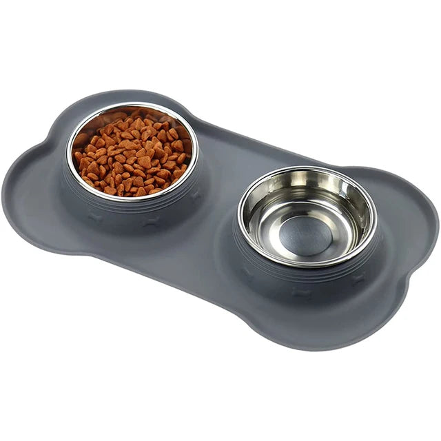 Double Stainless Steel Pet Bowl with Non-Slip Silicone Mat – Durable Food & Water Feeder for Dogs & Cats (S/M/L)