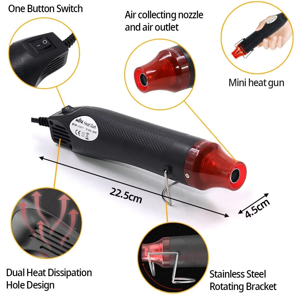 Mini Hot Air Gun 110/220V 300W Electric Heat Gun for DIY Soldering & Shrink Wrap Crafts with Stand