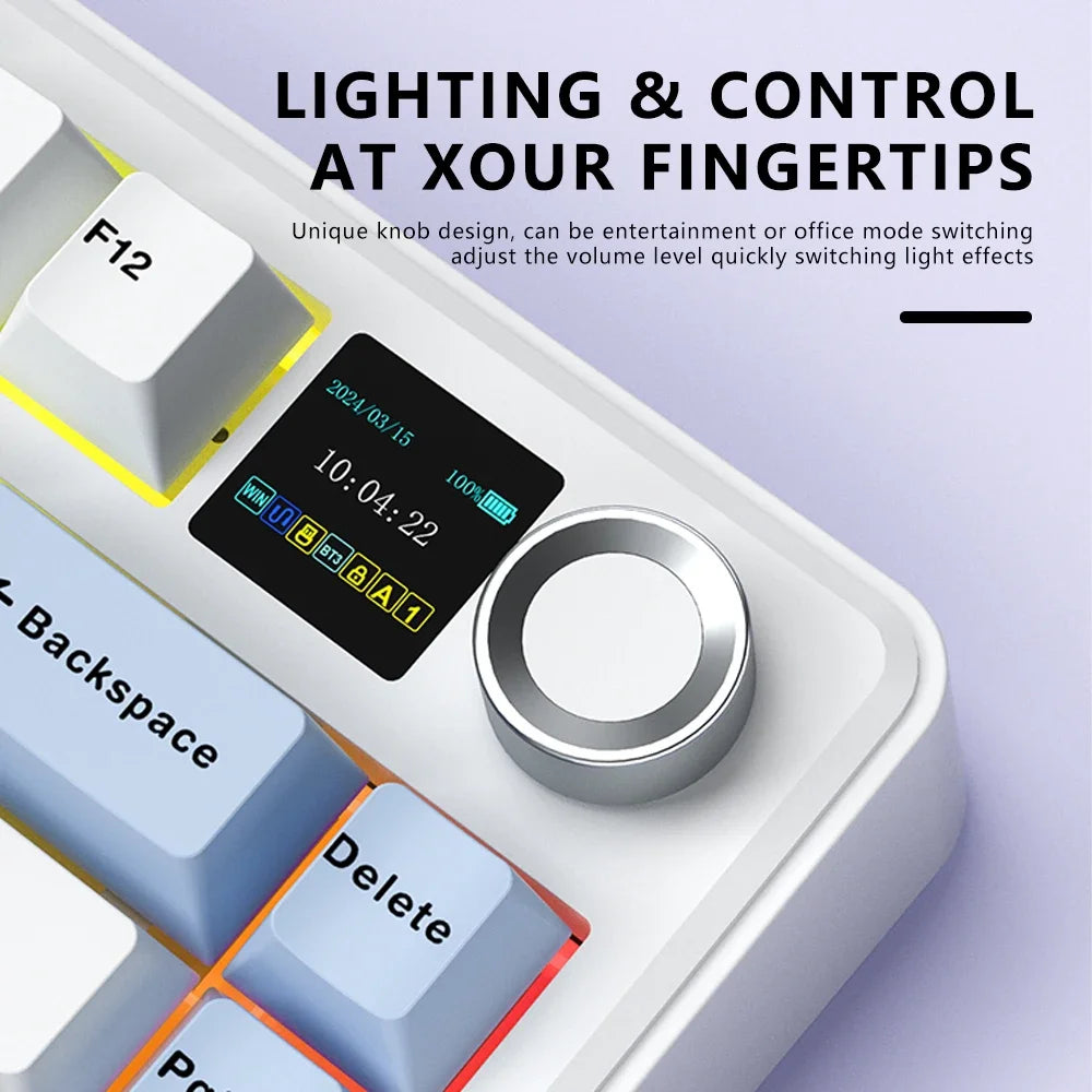 75% Hot-Swap Mechanical Gaming Keyboard – 82‑Key PBT, Wired/2.4G/Bluetooth RGB with TFT Screen